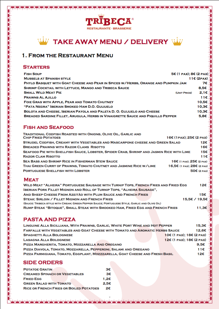 Tribeca takeaway service